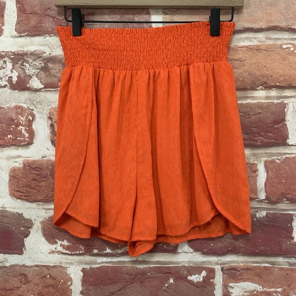 Bebe Shorts Women's Medium Orange Jacquard Abstract High Rise Everyday Pull On - Picture 1 of 9